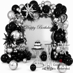 SET DE GLOBOS ARCO XL NEGRO Y PLATA 147 UNIDADES S310-15